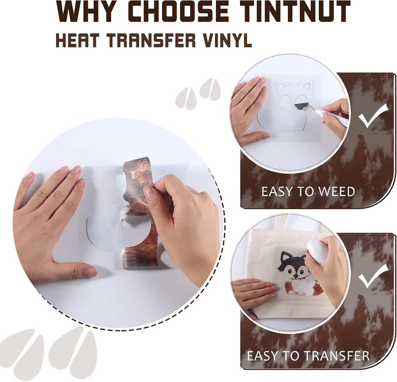 Tintnut Cowhide HTV Vinyl - 10 Sheets 12 x 10 inches Brown Heat Transfer Vinyl Animal Printed Patterned HTV Iron on Vinyl for T-Shirts DIY Compatible with Cricut or Silhouette Cameo - Image 3